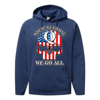 QAnon American Flag Skull Performance Fleece Hoodie