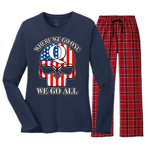 QAnon American Flag Skull Women's Long Sleeve Flannel Pajama Set 