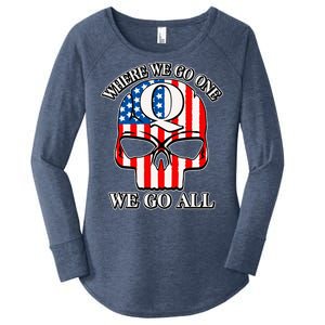 QAnon American Flag Skull Women's Perfect Tri Tunic Long Sleeve Shirt