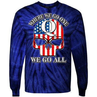 QAnon American Flag Skull Tie-Dye Long Sleeve Shirt