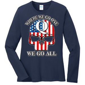 QAnon American Flag Skull Ladies Long Sleeve Shirt