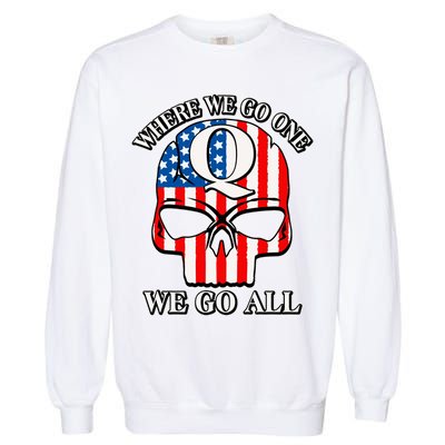 QAnon American Flag Skull Garment-Dyed Sweatshirt
