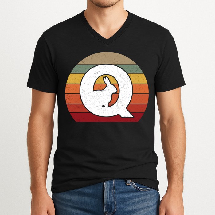 Qanon Conspiracy Rabbit Retro Q Anon V-Neck T-Shirt