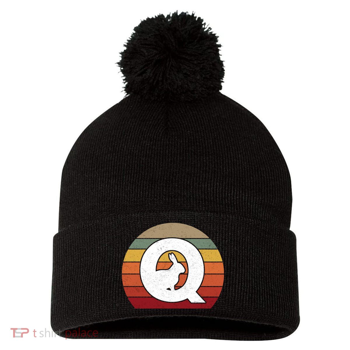 Qanon Conspiracy Rabbit Retro Q Anon Pom Pom 12in Knit Beanie