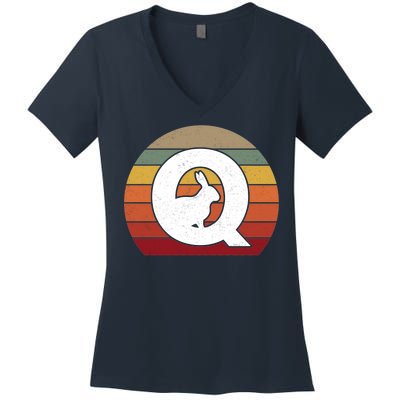 Qanon Conspiracy Rabbit Retro Q Anon Women's V-Neck T-Shirt