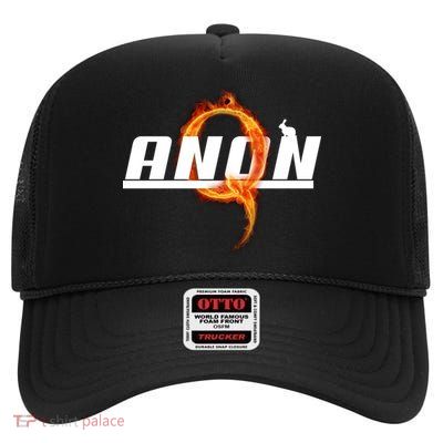 QAnon The Rabbit Storm Fire Logo High Crown Mesh Back Trucker Hat