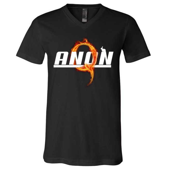 QAnon The Rabbit Storm Fire Logo V-Neck T-Shirt