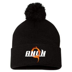 QAnon The Rabbit Storm Fire Logo Pom Pom 12in Knit Beanie