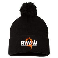 QAnon The Rabbit Storm Fire Logo Pom Pom 12in Knit Beanie