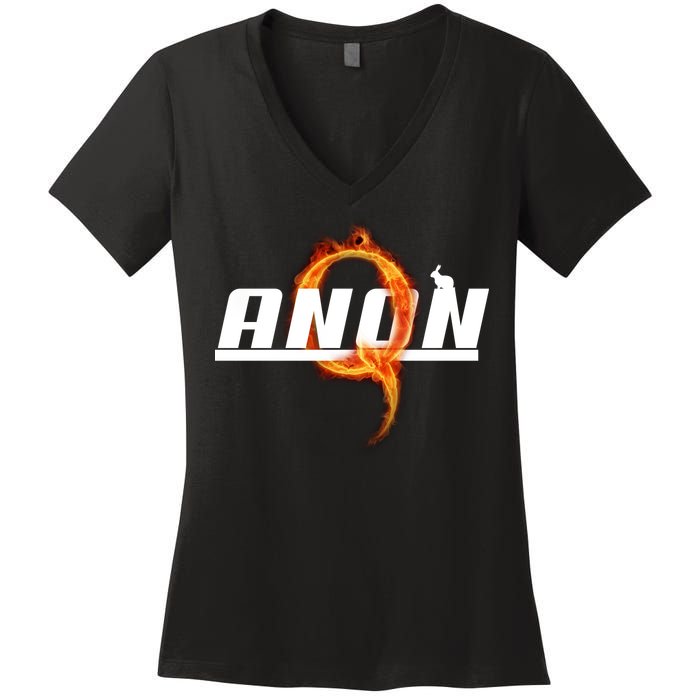 QAnon The Rabbit Storm Fire Logo Women's V-Neck T-Shirt