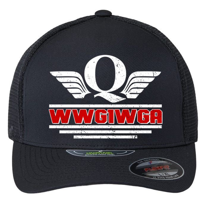 QAnon Wings WWG1WGA Flexfit Unipanel Trucker Cap