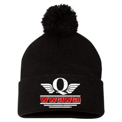 QAnon Wings WWG1WGA Pom Pom 12in Knit Beanie