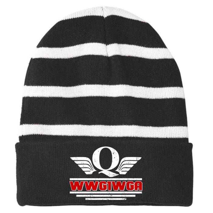 QAnon Wings WWG1WGA Striped Beanie with Solid Band