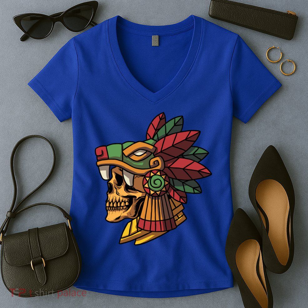 Quetzalcoatl Aztec Skull Mayan Ancient Inca Toltec Gift Women's V-Neck T-Shirt