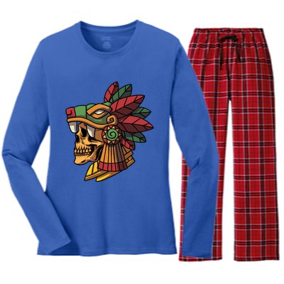 Quetzalcoatl Aztec Skull Mayan Ancient Inca Toltec Gift Women's Long Sleeve Flannel Pajama Set 