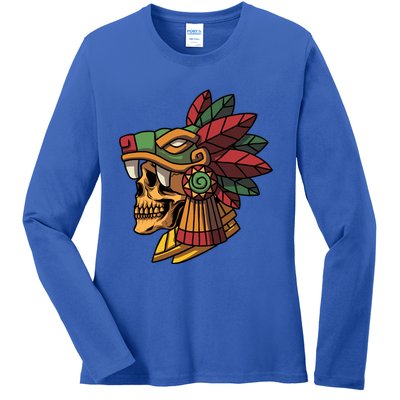 Quetzalcoatl Aztec Skull Mayan Ancient Inca Toltec Gift Ladies Long Sleeve Shirt