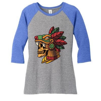 Quetzalcoatl Aztec Skull Mayan Ancient Inca Toltec Gift Women's Tri-Blend 3/4-Sleeve Raglan Shirt