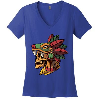 Quetzalcoatl Aztec Skull Mayan Ancient Inca Toltec Gift Women's V-Neck T-Shirt