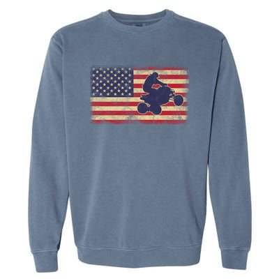 Quad Biker America Flag Gift Atv Four Wheeler Quad Bike Gift Garment-Dyed Sweatshirt