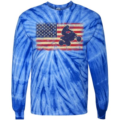 Quad Biker America Flag Gift Atv Four Wheeler Quad Bike Gift Tie-Dye Long Sleeve Shirt