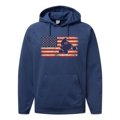 Quad Biker America Flag Gift Atv Four Wheeler Quad Bike Gift Performance Fleece Hoodie