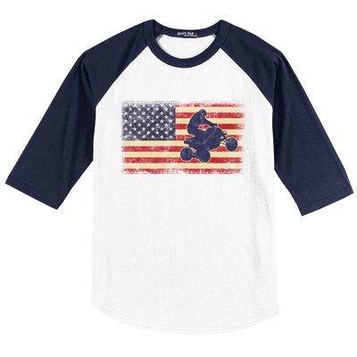 Quad Biker America Flag Gift Atv Four Wheeler Quad Bike Gift Baseball Sleeve Shirt