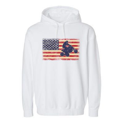 Quad Biker America Flag Gift Atv Four Wheeler Quad Bike Gift Garment-Dyed Fleece Hoodie