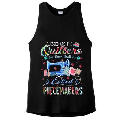 Quilting Blessed Are The Quilters Called Piecemakers Ladies PosiCharge Tri-Blend Wicking Tank