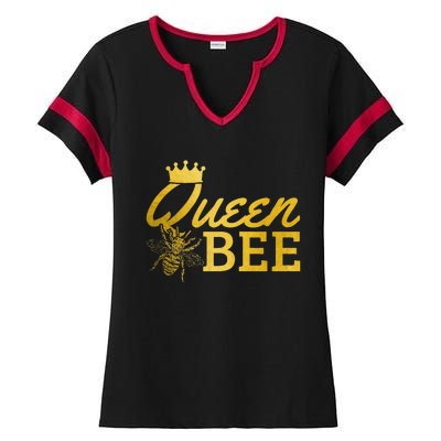 Queen Bee Beekeeper Beekeeping Vintage Funny Cute Girls Bee Ladies Halftime Notch Neck Tee