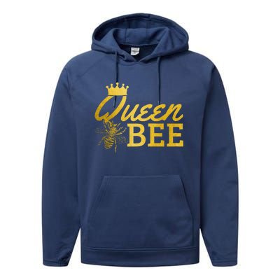 Queen Bee Beekeeper Beekeeping Vintage Funny Cute Girls Bee Performance Fleece Hoodie