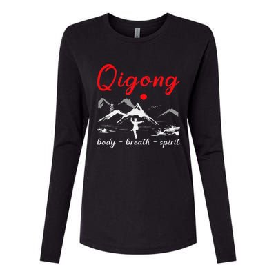 Qigong Body Breath Spirit Chinese Exercises Meditation Womens Cotton Relaxed Long Sleeve T-Shirt