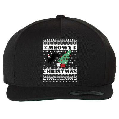 Quirky Black Cat Santa Hat Ugly Sweater Meowy Christmas Wool Snapback Cap