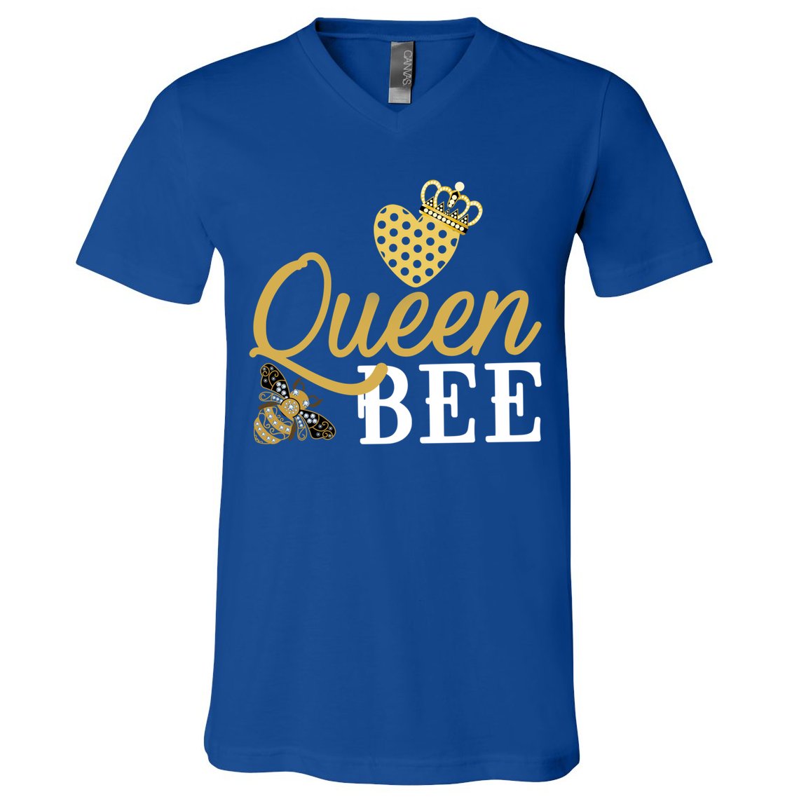 Queen Bee Crown Gift Beekeeper Valentine's Day Funny Gift V-Neck T-Shirt