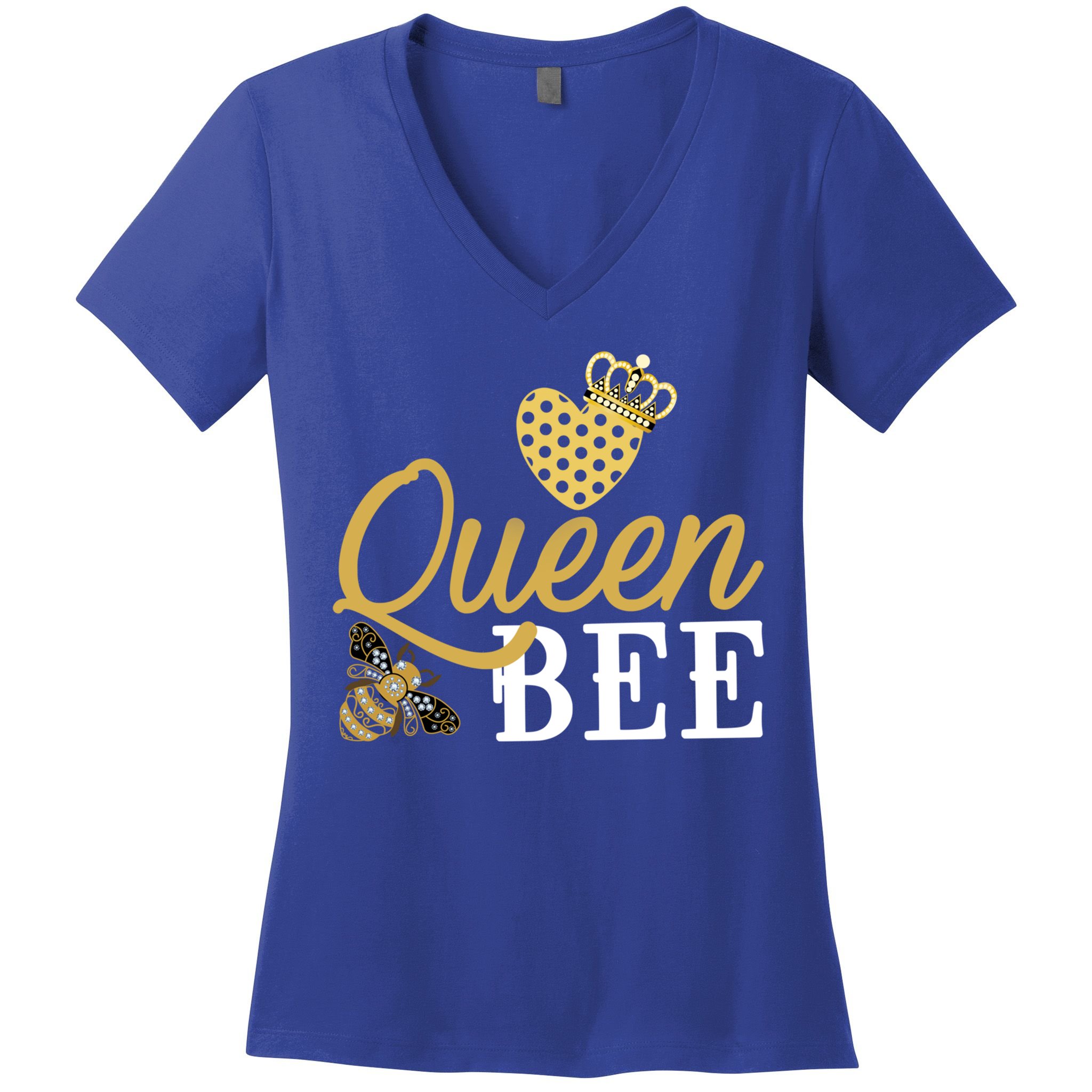 Queen Bee Crown Gift Beekeeper Valentine's Day Funny Gift Women's V-Neck T-Shirt
