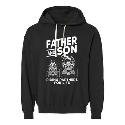 Quad Bike Father And Son Riding Partners For Life ATV Garment-Dyed Fleece Hoodie