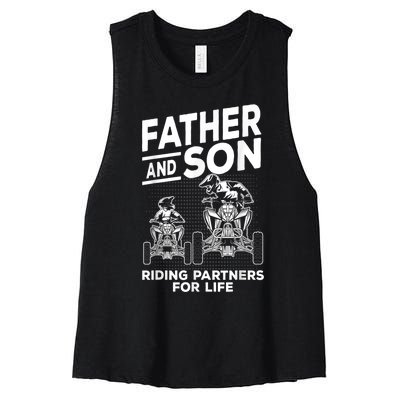 Quad Bike Father And Son Riding Partners For Life ATV Women's Racerback Cropped Tank