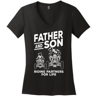 Quad Bike Father And Son Riding Partners For Life ATV Women's V-Neck T-Shirt