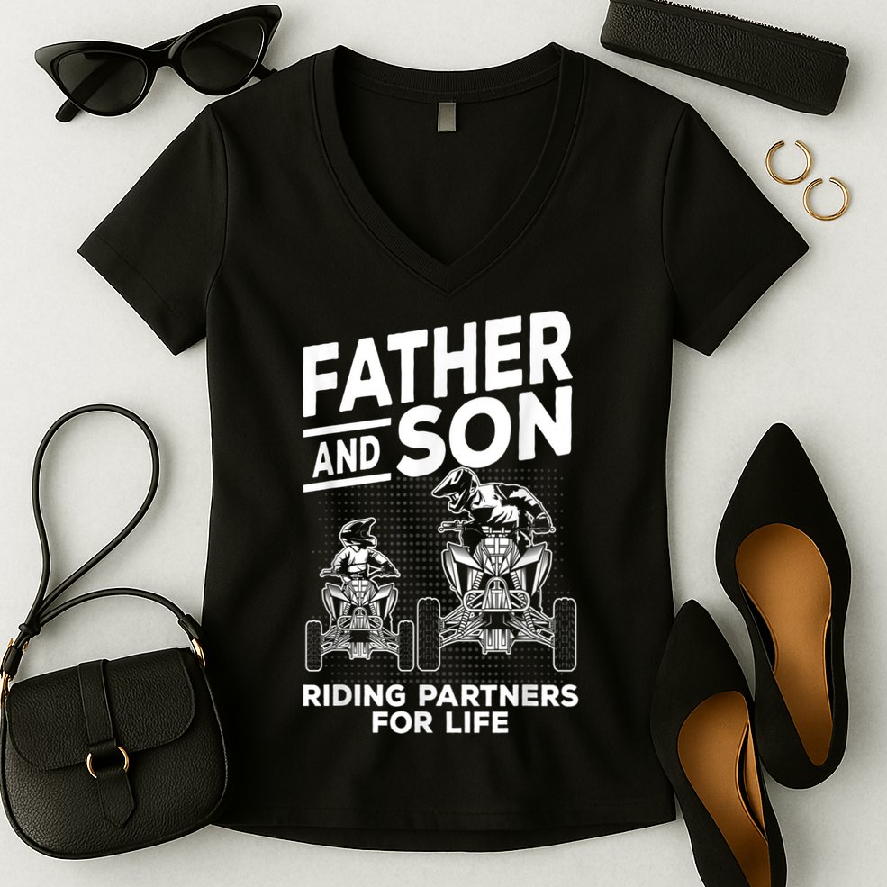 Quad Bike Father And Son Riding Partners For Life ATV Women's V-Neck T-Shirt