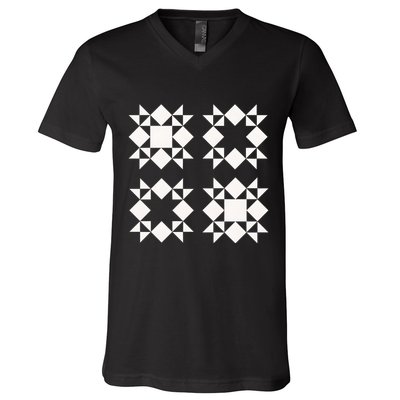 Quilt Block For Quilters V-Neck T-Shirt