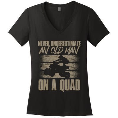 Quad Bike Funny Four Wheeler Quad An Old Man On A Quad ATV Women's V-Neck T-Shirt