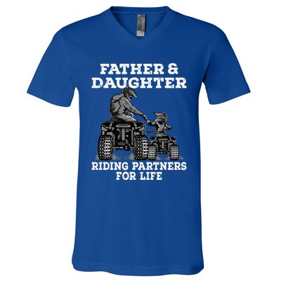 Quad Bike Father And Daughter Riding Partners ATV V-Neck T-Shirt