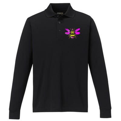 Queen Bee Honey Bee Vintage Performance Long Sleeve Polo