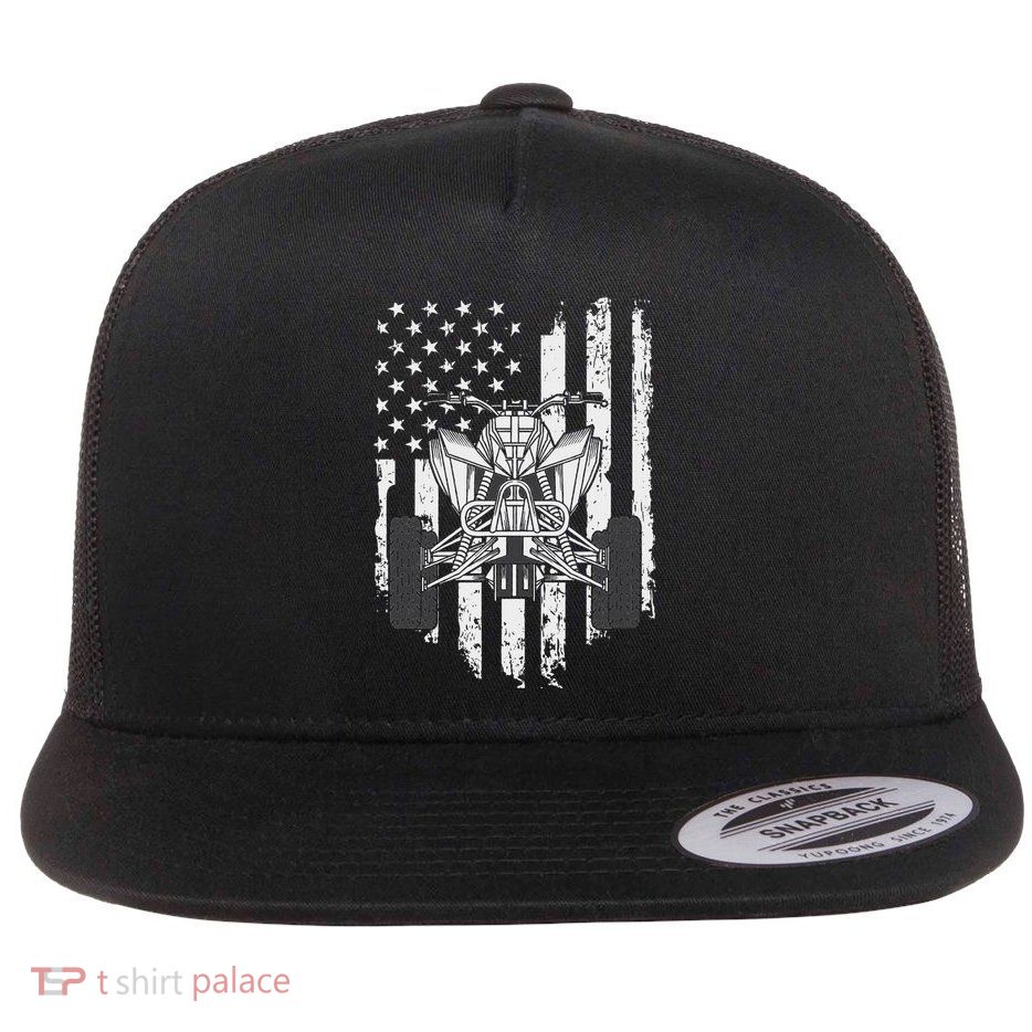 Quad Biker Usa America Flag Gift Four Wheeler Atv Quad Bike Flat Bill Trucker Hat