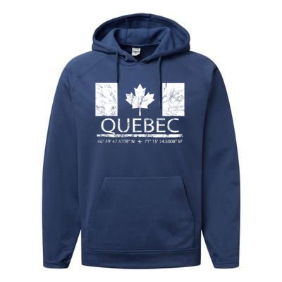 Quebec City Canadian Flag Travel To Quebec Meaningful Gift Performance Fleece Hoodie