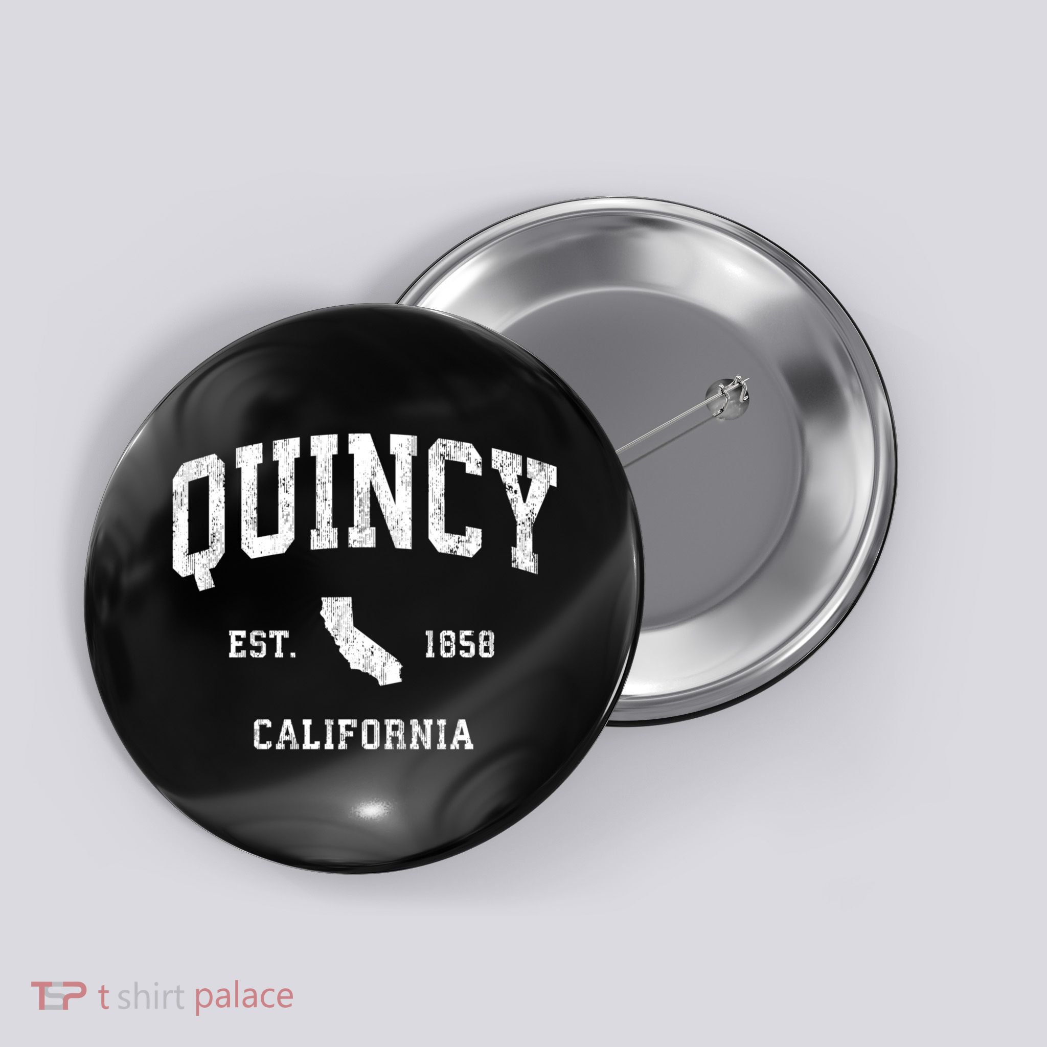 Quincy California Ca Vintage Athletic Sports Button