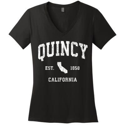 Quincy California Ca Vintage Athletic Sports Women's V-Neck T-Shirt