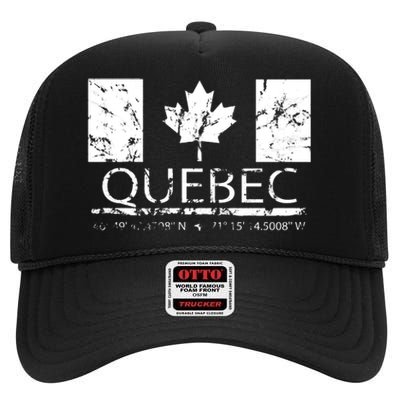 Quebec City Canadian Flag Travel To Quebec Meaningful High Crown Mesh Back Trucker Hat