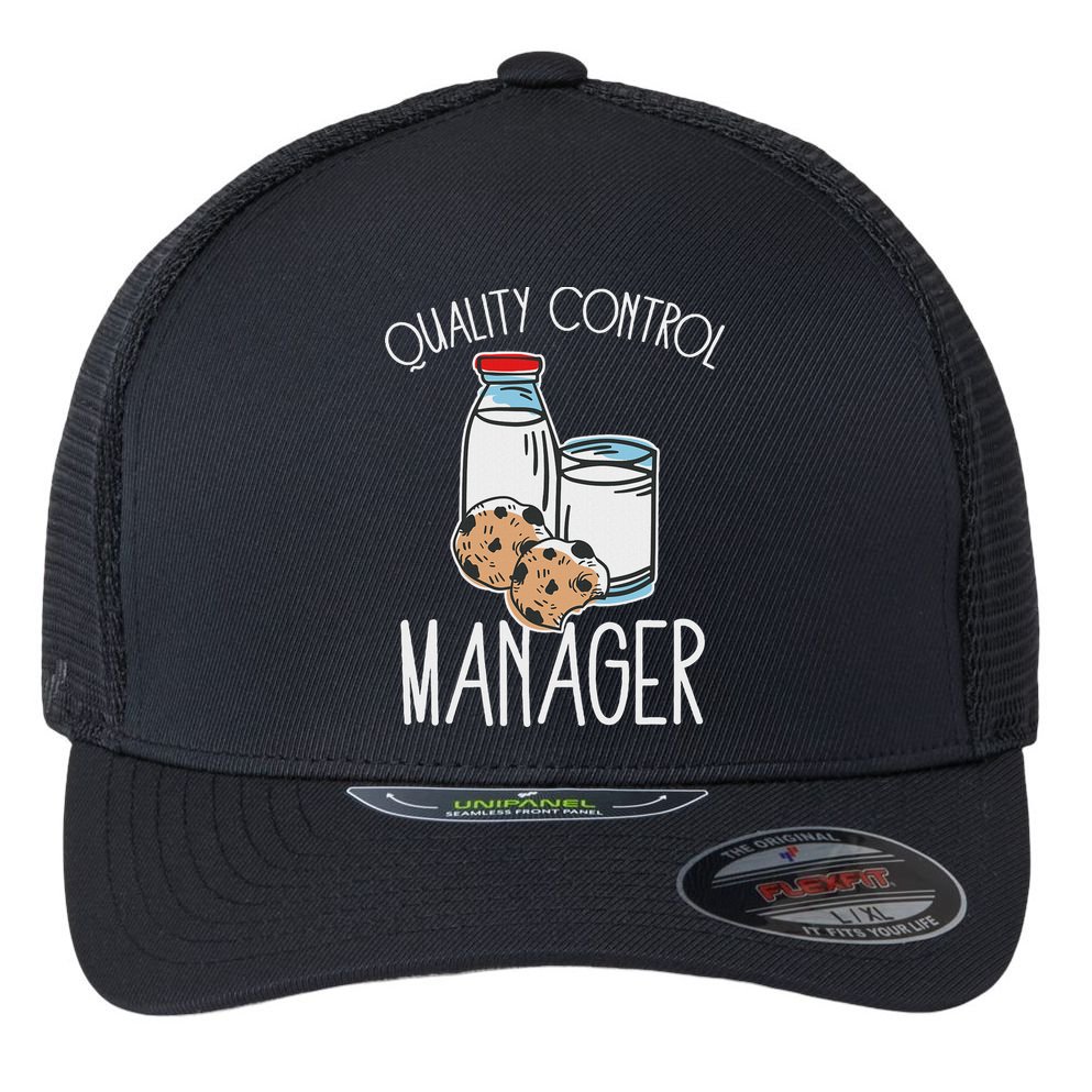 Quality Control Manager Food Safety Funny Milk And Cookie Flexfit Unipanel Trucker Cap