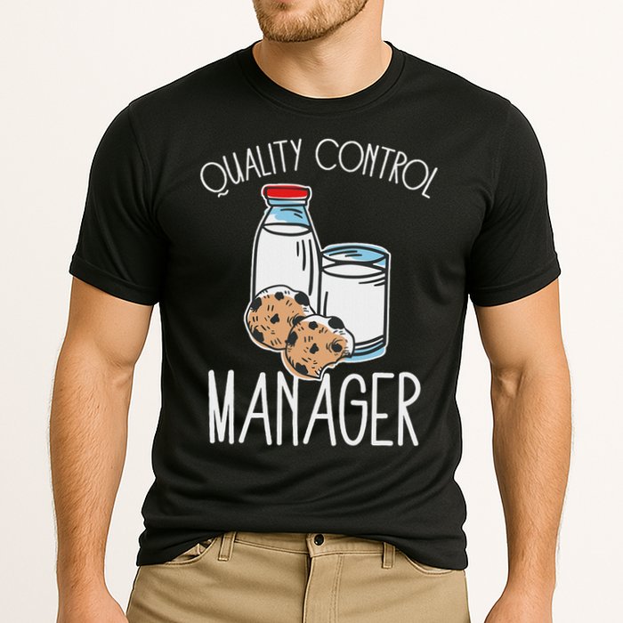 Quality Control Manager Food Safety Funny Milk And Cookie Cooling Performance Crew T-Shirt