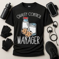 Quality Control Manager Food Safety Funny Milk And Cookie Cooling Performance Crew T-Shirt